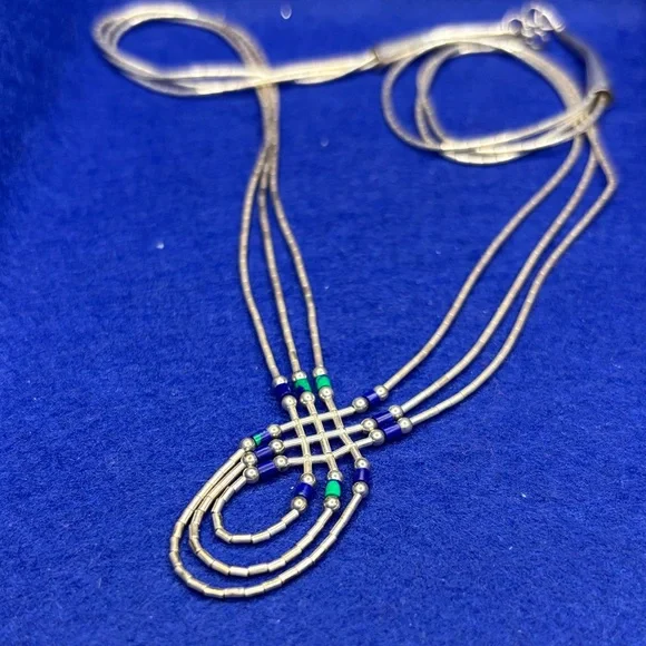 Liquid Silver Beaded Necklace Navajo - Picture 2 of 4